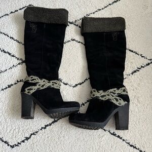 Nine West Vintage America Black Knee-High Genuine Suede Sherpa Shearling